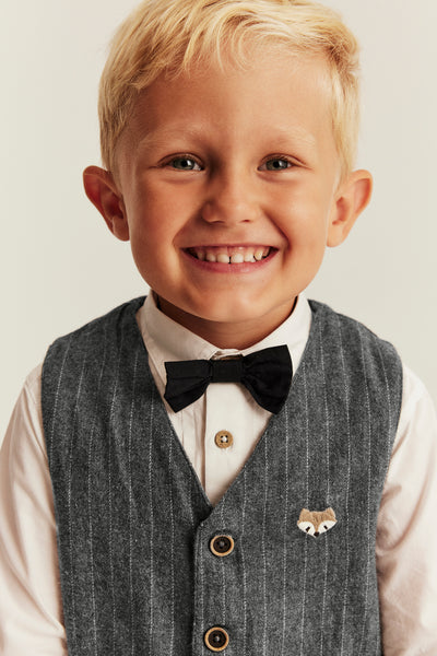 Kids grey woven vest with fox embroidery