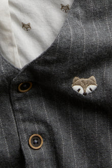 Kids grey woven vest with fox embroidery