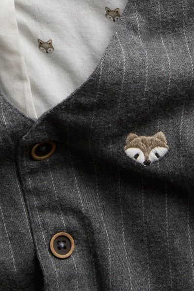 Kids grey woven vest with fox embroidery