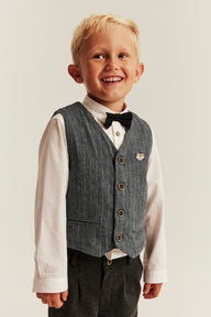 Kids grey woven vest with fox embroidery