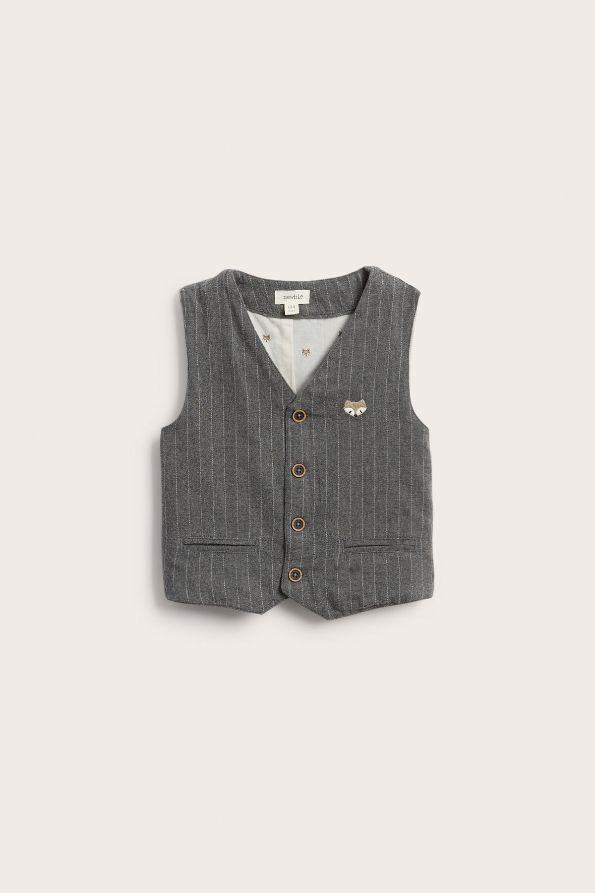 Kids grey woven vest with fox embroidery