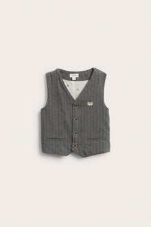 Kids grey woven vest with fox embroidery
