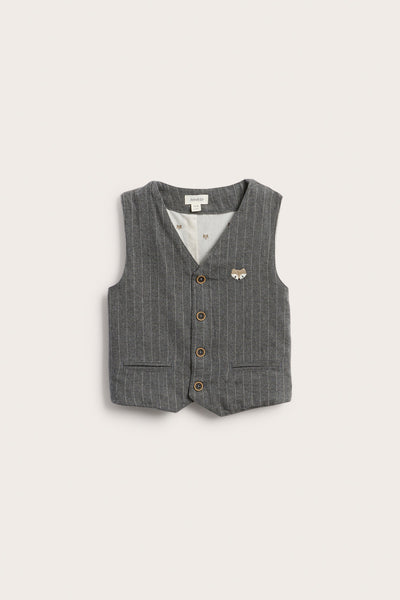 Kids grey woven vest with fox embroidery