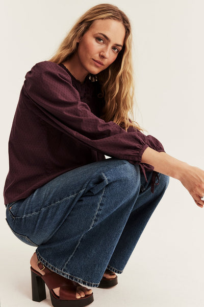 Women’s burgundy embroidered blouse