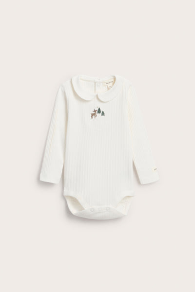 Baby white ribbed Christmas bodysuit