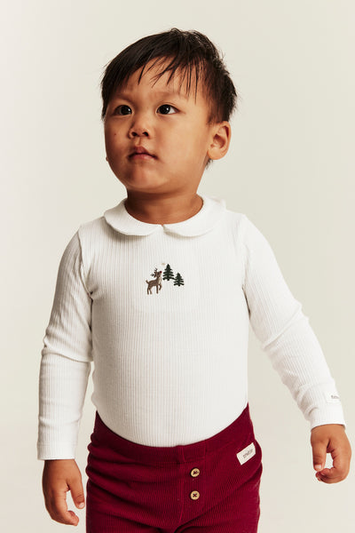Baby white ribbed Christmas bodysuit