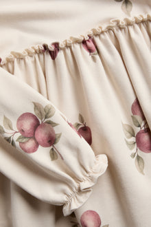 Kids beige jersey dress with apple print