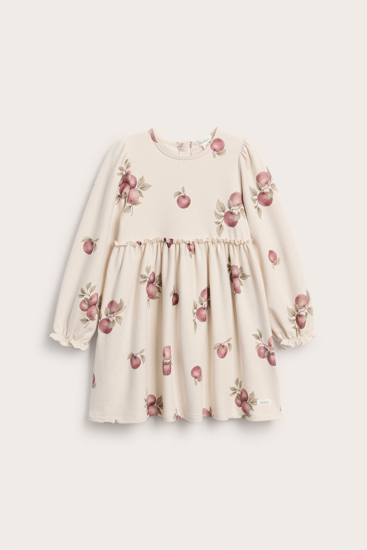 Kids beige jersey dress with apple print