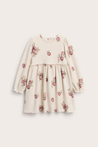 Kids beige jersey dress with apple print