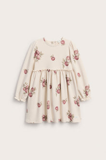 Kids beige jersey dress with apple print