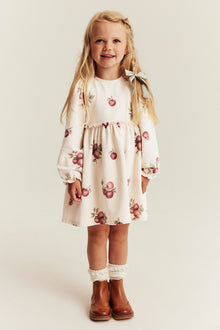 Kids beige jersey dress with apple print