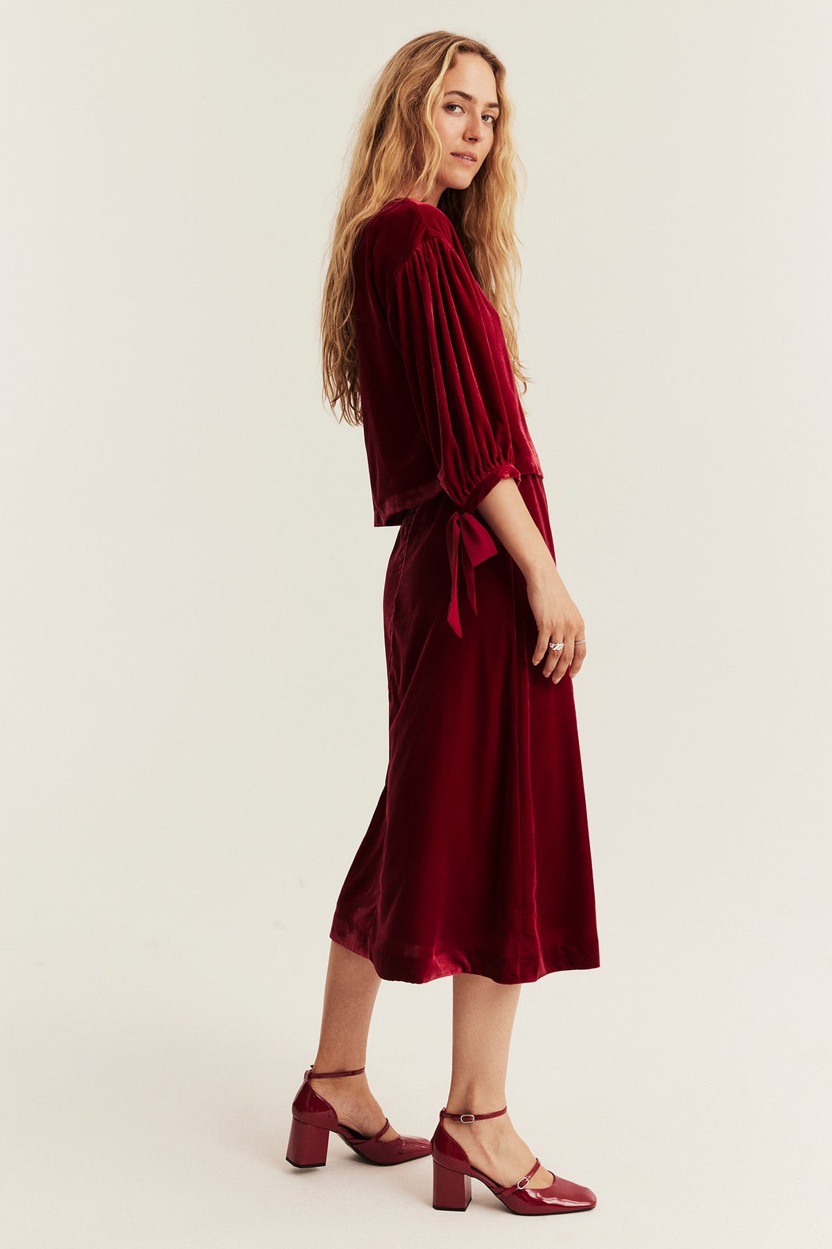 Women's red velvet skirt