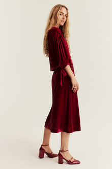 Women's red velvet skirt