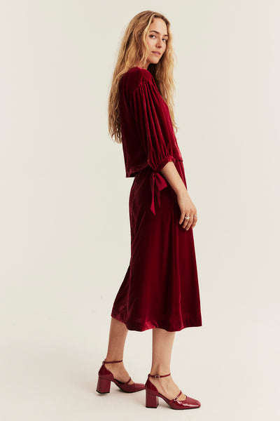 Women's red velvet skirt