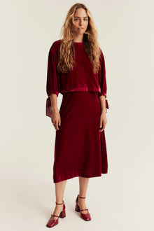 Women's red velvet skirt