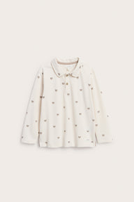 Kids white polo shirt with fox motif