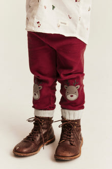 Kids red waffle leggings with Christmas motif
