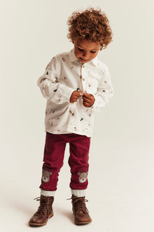 Kids red waffle leggings with Christmas motif