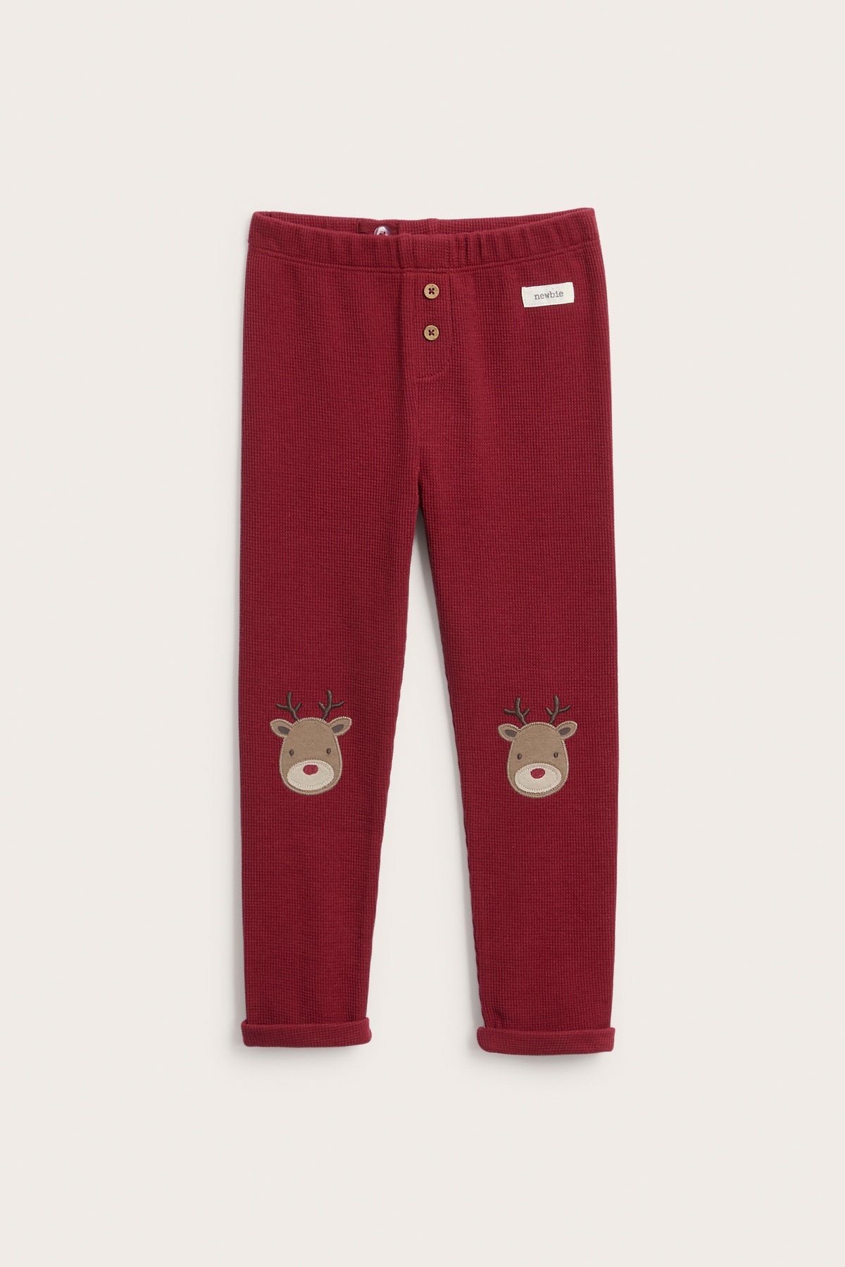 Kids red waffle leggings with Christmas motif