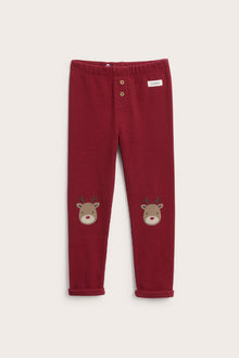 Kids red waffle leggings with Christmas motif