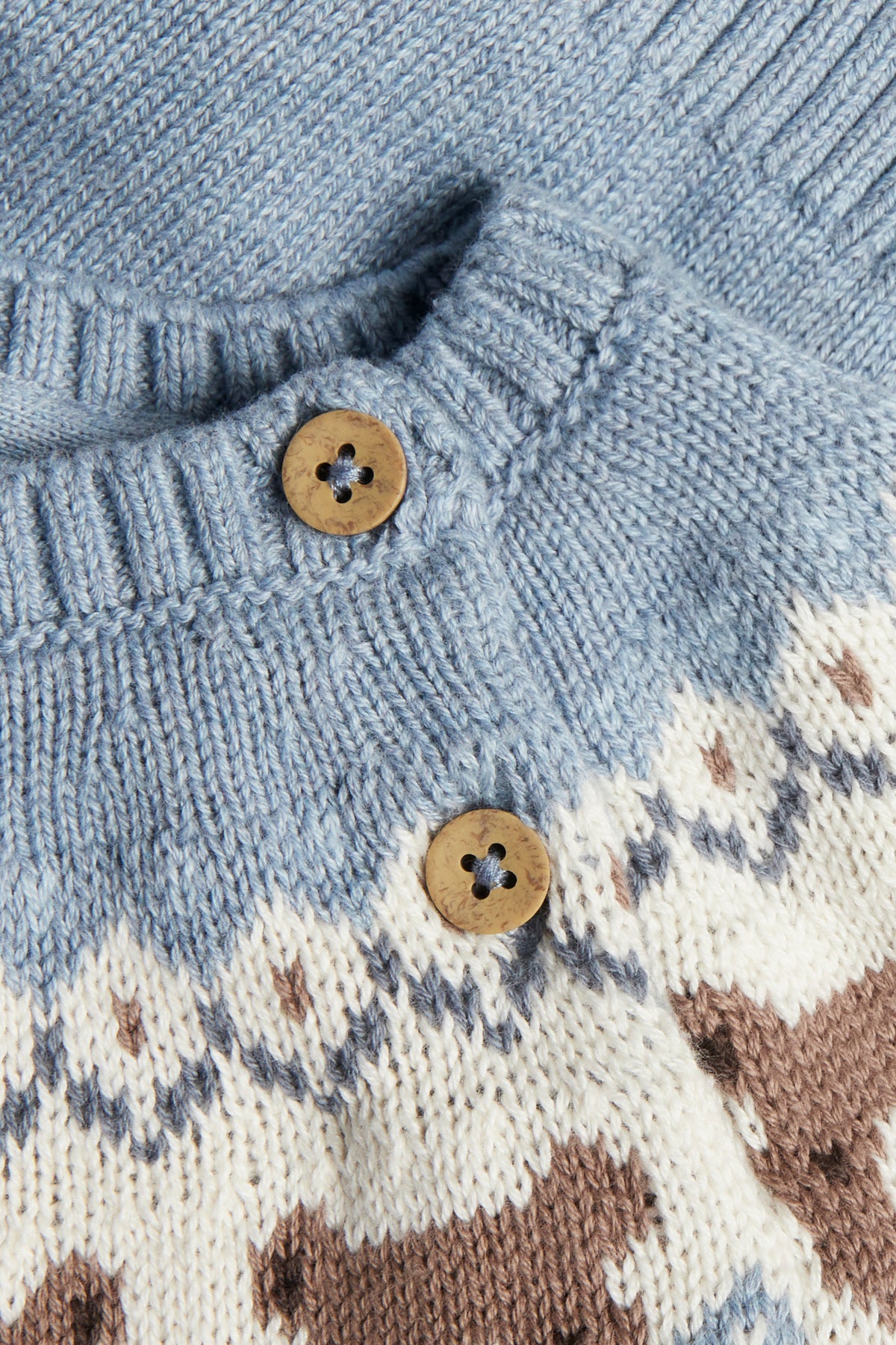 Baby blue jacquard-knit jumper with teddy bears