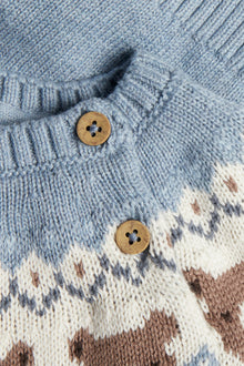 Baby blue jacquard-knit jumper with teddy bears