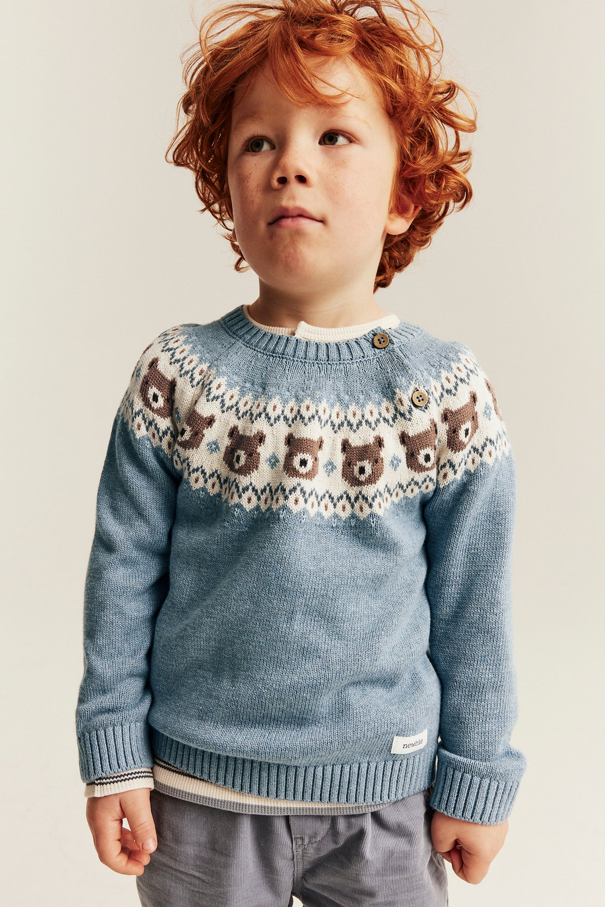 Kids blue knitted jumper with teddy bears