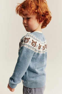 Kids blue knitted jumper with teddy bears
