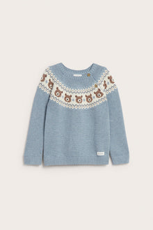 Kids blue knitted jumper with teddy bears