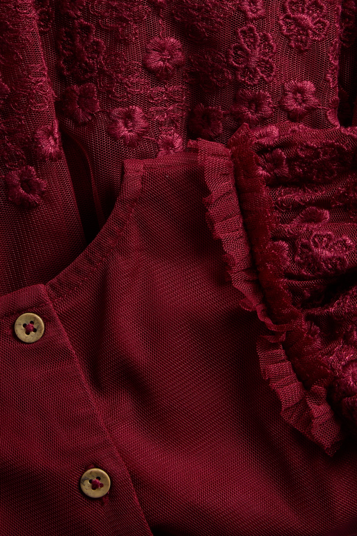 Baby red mesh dress with embroidery