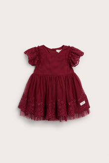 Baby red mesh dress with embroidery