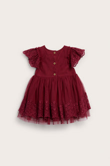 Baby red mesh dress with embroidery