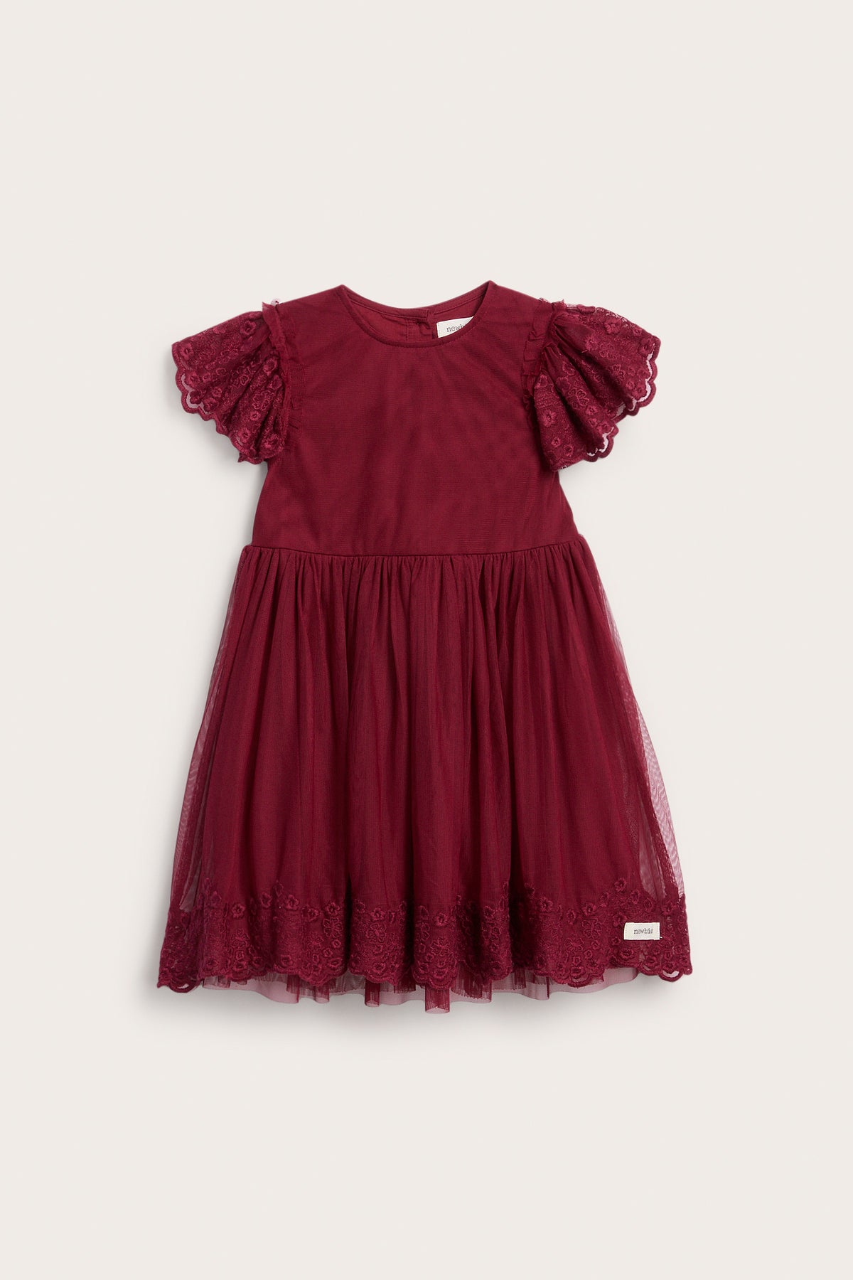 Kids red mesh dress with embroidery