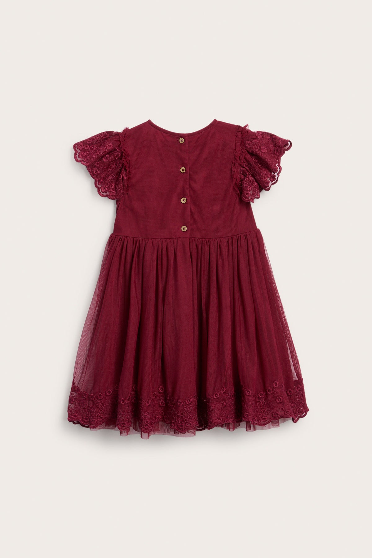 Kids red mesh dress with embroidery