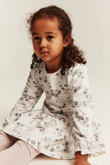 Kids white floral dress with ruffle sleeves