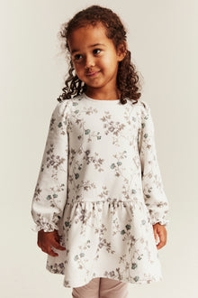 Kids white floral dress with ruffle sleeves