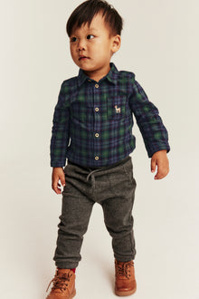 Baby green checked shirt bodysuit with collar
