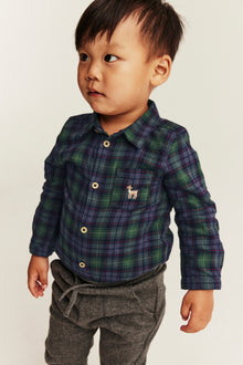 Baby green checked shirt bodysuit with collar