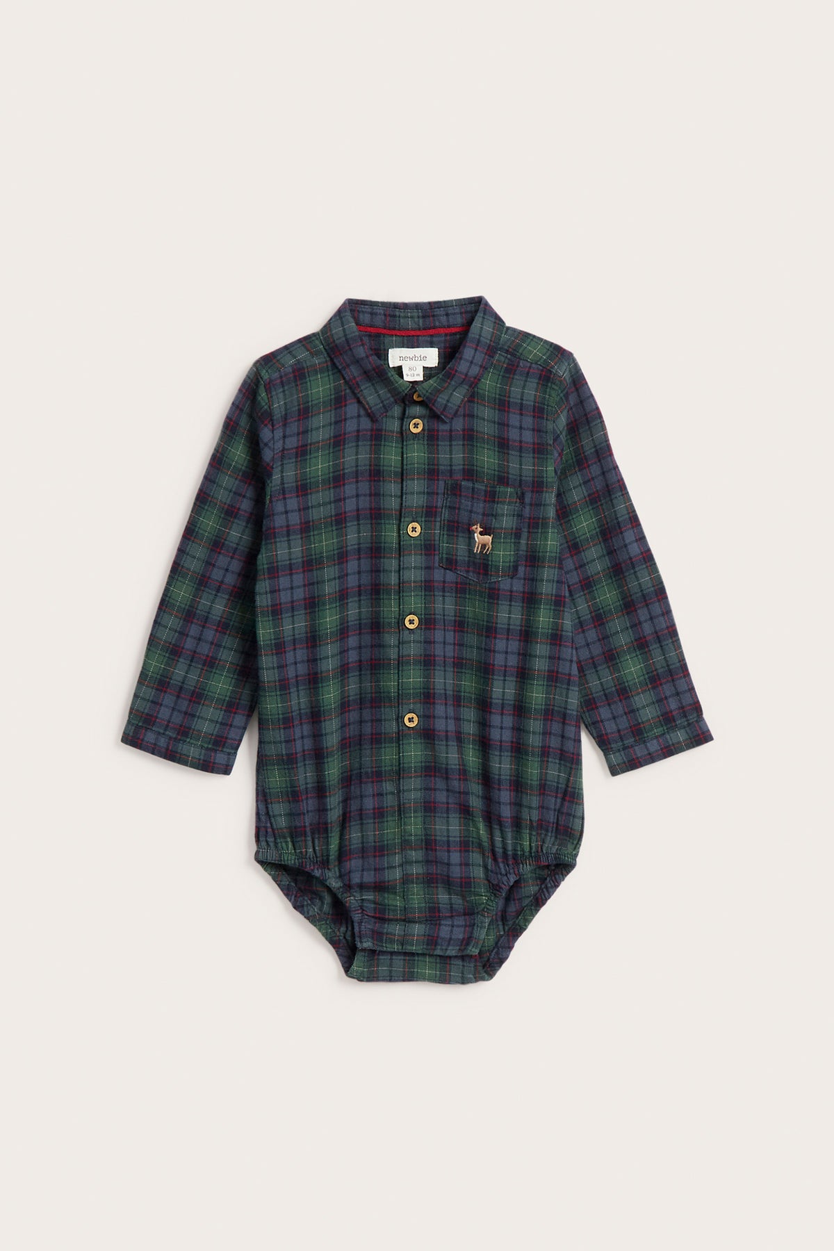 Baby green checked shirt bodysuit with collar