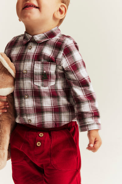Baby red & white checked shirt bodysuit