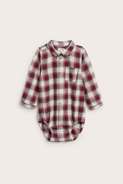Baby red & white checked shirt bodysuit