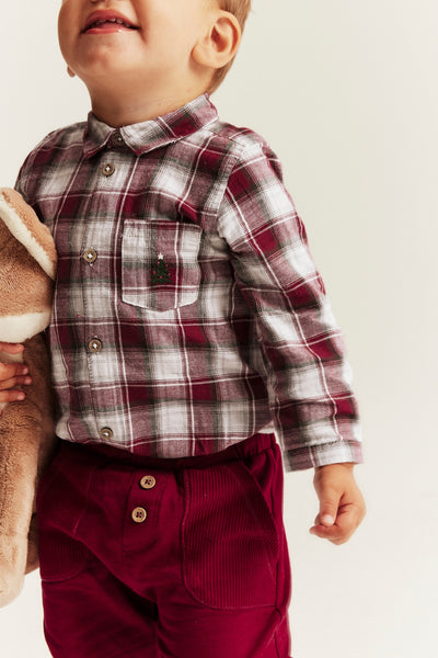 Baby red & white checked shirt bodysuit