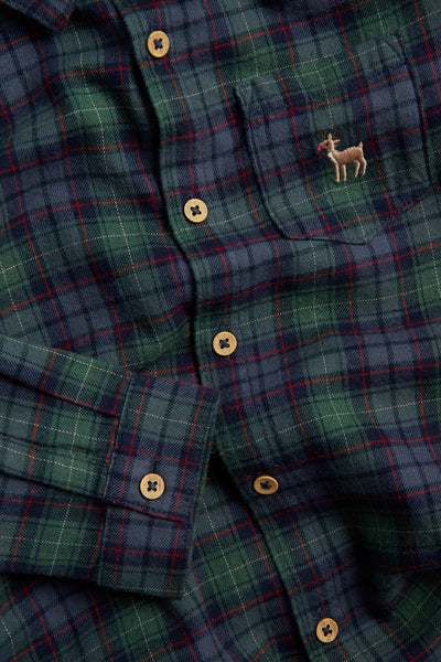 Kids green checked Christmas shirt with collar