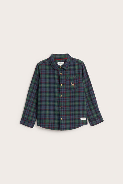 Kids green checked Christmas shirt with collar