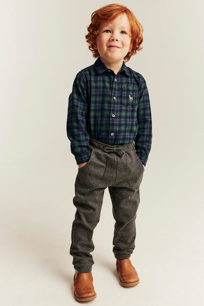 Kids green checked Christmas shirt with collar
