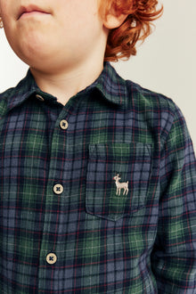 Kids green checked Christmas shirt with collar
