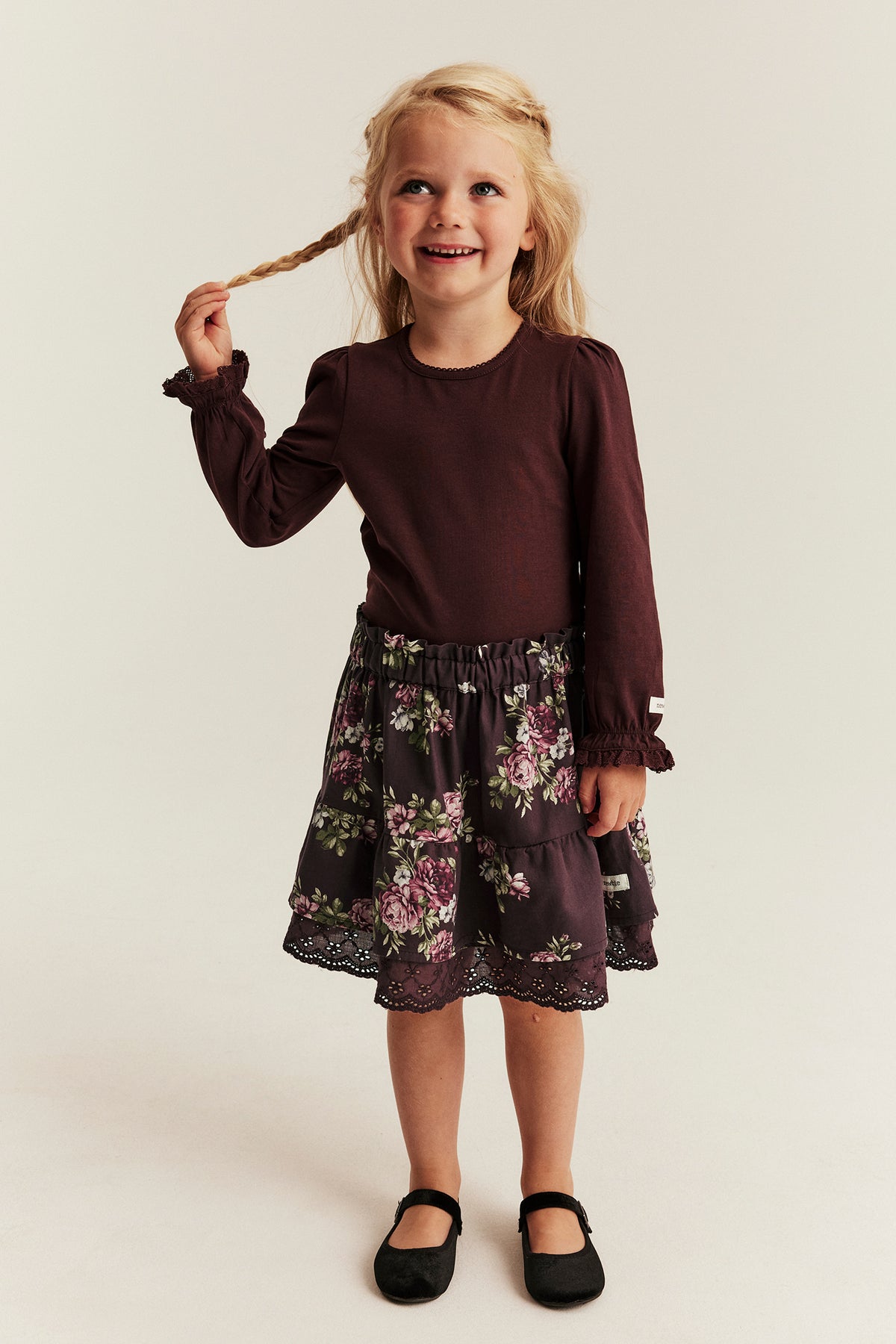 Kids purple floral skirt with frill