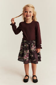 Kids purple floral skirt with frill