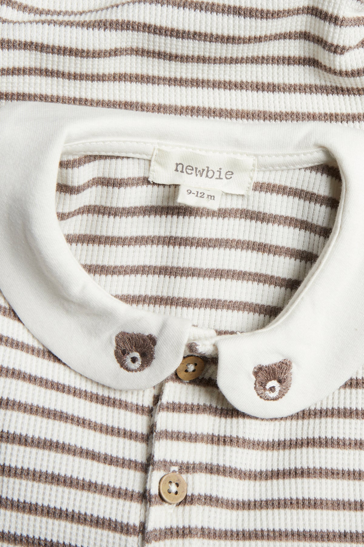 Baby white & brown long-sleeved waffle bodysuit