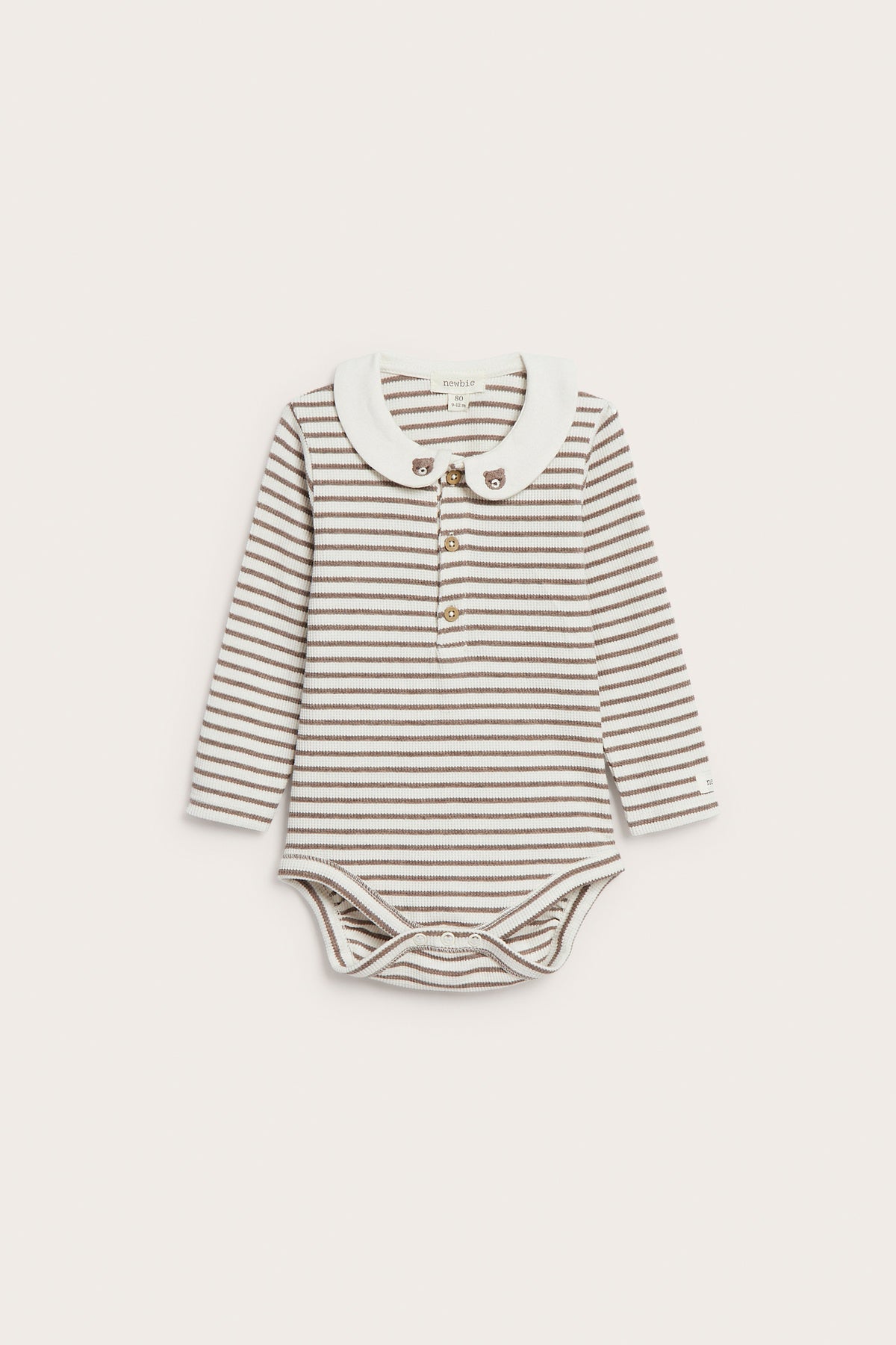 Baby white & brown long-sleeved waffle bodysuit